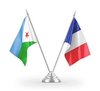 France and Djibouti table flags isolated on white 3D rendering
