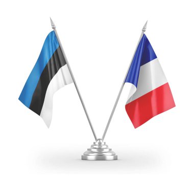 France and Estonia table flags isolated on white 3D rendering