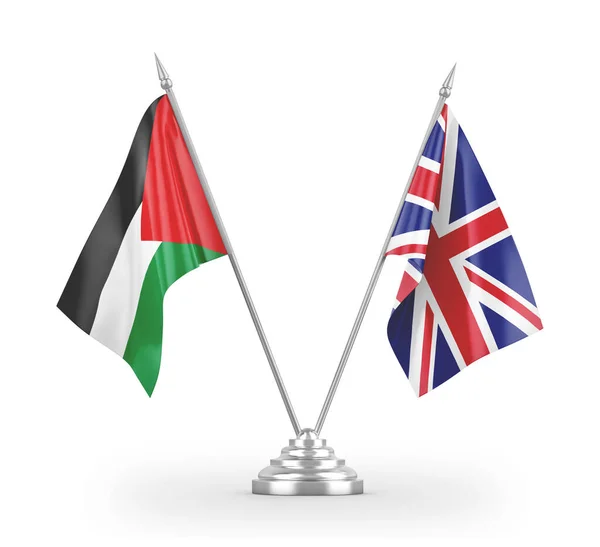 United Kingdom and Palestine table flags isolated on white 3D rendering — ストック写真