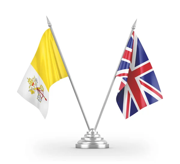 Bandeiras de mesa do Reino Unido e do Vaticano isoladas em renderização 3D branca — Fotografia de Stock