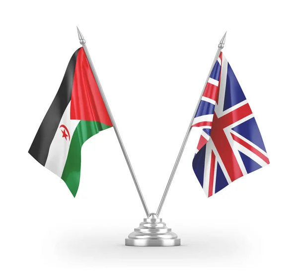 United Kingdom and Western Sahara table flags isolated on white 3D rendering — ストック写真