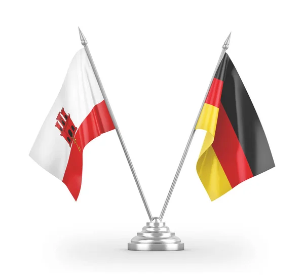 Niemcy i Gibraltar table flagi izolowane na białym 3d renderowania — Zdjęcie stockowe