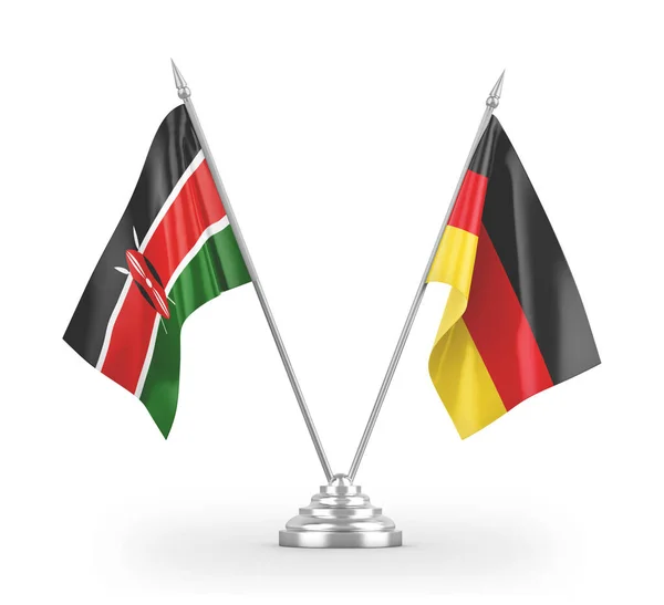 Banderas de mesa de Alemania y Kenia aisladas en renderizado 3D blanco —  Fotos de Stock