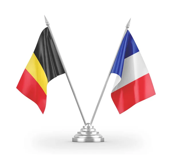 Frankrijk en België tafelvlaggen geïsoleerd op witte 3d-rendering — Stockfoto