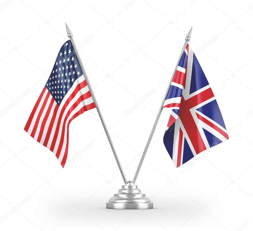 United Kingdom and United States table flags isolated on white 3D rendering