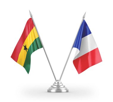 France and Ghana table flags isolated on white 3D rendering