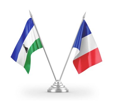 France and Lesotho table flags isolated on white 3D rendering