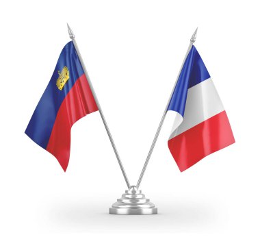 France and Liechtenstein table flags isolated on white 3D rendering