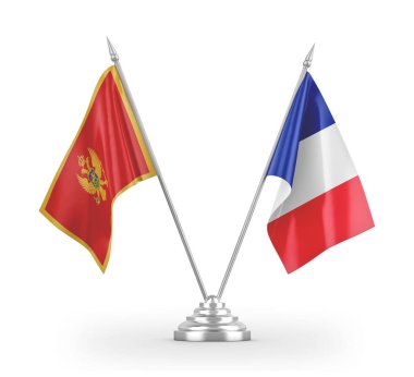 France and Montenegro table flags isolated on white 3D rendering