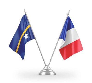 France and Nauru table flags isolated on white 3D rendering