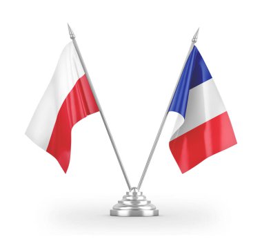 France and Poland table flags isolated on white 3D rendering