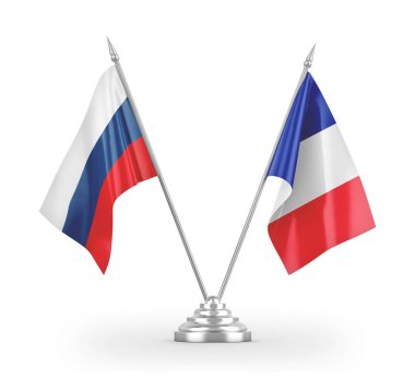 France and Russia table flags isolated on white 3D rendering