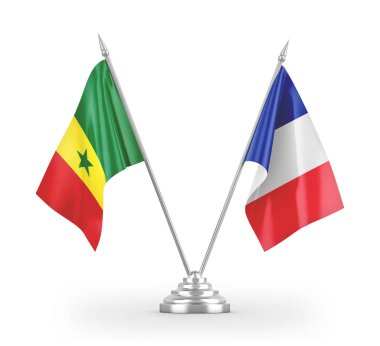 France and Senegal table flags isolated on white 3D rendering