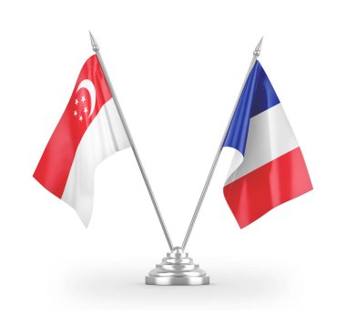 France and Singapore table flags isolated on white 3D rendering