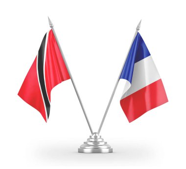 France and Trinidad and Tobago table flags isolated on white 3D rendering