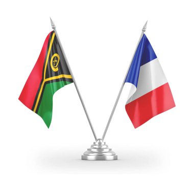 France and Vanuatu table flags isolated on white 3D rendering