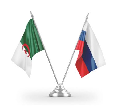 Russia and Algeria table flags isolated on white 3D rendering 