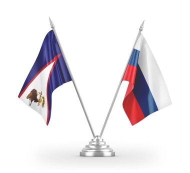 Russia and American Samoa table flags isolated on white 3D rendering
