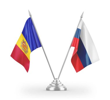 Russia and Andorra table flags isolated on white 3D rendering 
