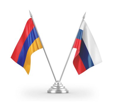 Russia and Armenia table flags isolated on white 3D rendering 