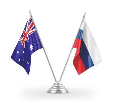 Russia and Australia table flags isolated on white 3D rendering 