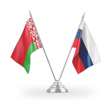 Russia and Belarus table flags isolated on white 3D rendering 