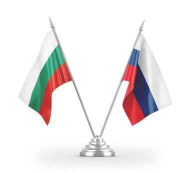 Russia and Bulgaria table flags isolated on white 3D rendering 