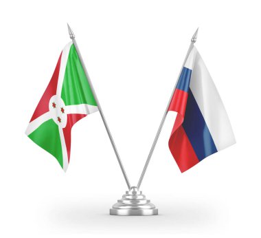Russia and Burundi table flags isolated on white 3D rendering 