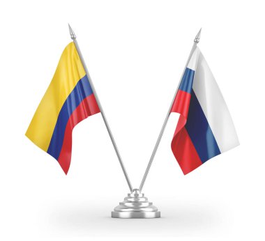 Russia and Colombia table flags isolated on white 3D rendering