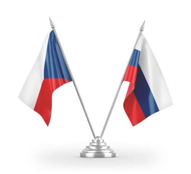 Russia and Czech Republic table flags isolated on white 3D rendering