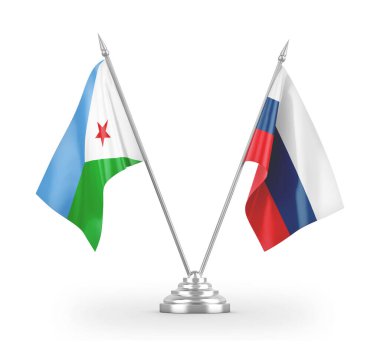 Russia and Djibouti table flags isolated on white 3D rendering