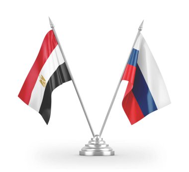 Russia and Egypt table flags isolated on white 3D rendering