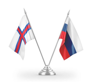 Russia and Faroe Islands table flags isolated on white 3D rendering