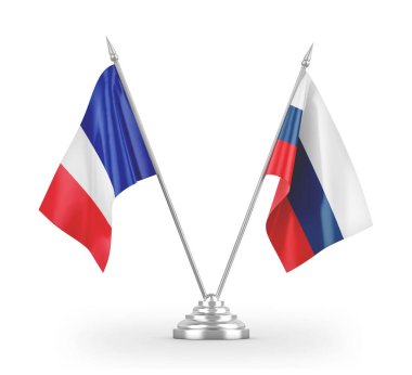 Russia and France table flags isolated on white 3D rendering