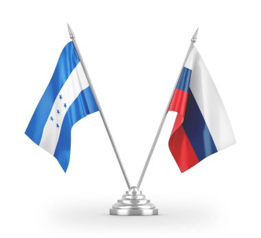 Russia and Honduras table flags isolated on white 3D rendering