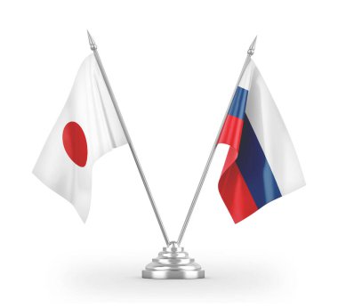 Russia and Japan table flags isolated on white 3D rendering
