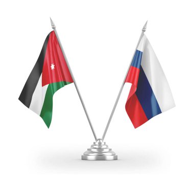 Russia and Jordan table flags isolated on white 3D rendering