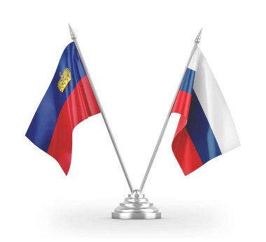 Russia and Liechtenstein table flags isolated on white 3D rendering