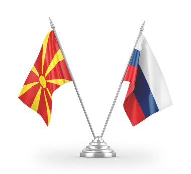 Russia and North Macedonia table flags isolated on white 3D rendering