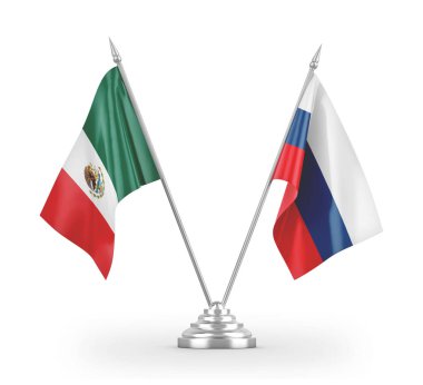 Russia and Mexico table flags isolated on white 3D rendering