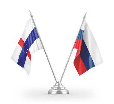 Russia and Netherlands Antilles table flags isolated on white 3D rendering