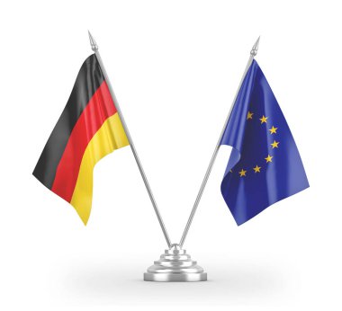 Avrupa Birliği ve Almanya 'nın bayrakları beyaz 3d çerçevesinde izole edildi