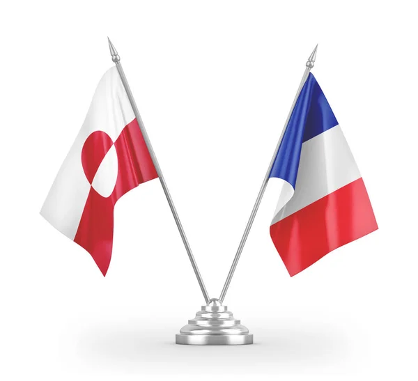 Bandeiras de mesa França e Groenlândia isoladas em renderização 3D branca — Fotografia de Stock