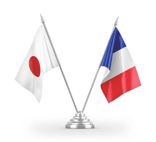 France and Japan table flags isolated on white 3D rendering — ストック写真