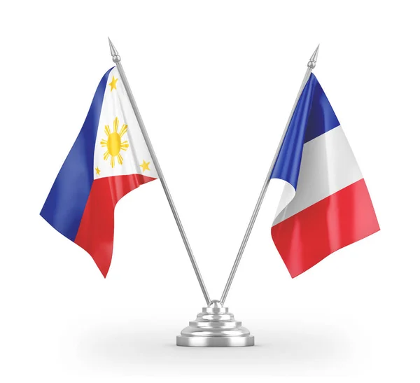 France and Philippines table flags isolated on white 3D rendering — Stok fotoğraf