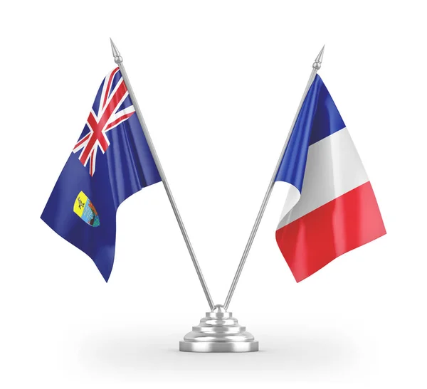 Frankrijk en Saint Helena tafelvlaggen geïsoleerd op witte 3d rendering — Stockfoto
