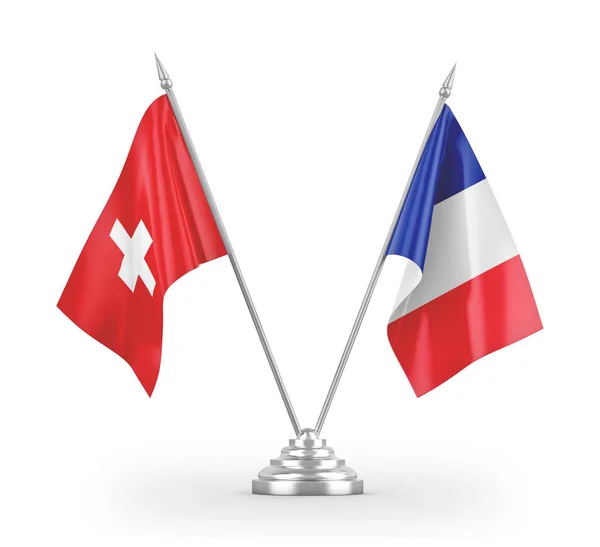 Franciaország és Svájc tábla zászlók elszigetelt fehér 3d renderelés — Stock Fotó