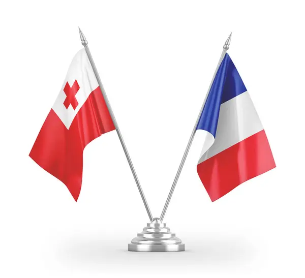 Франція і табличні прапори Тонга ізольовані на білому 3d рендерингу — стокове фото