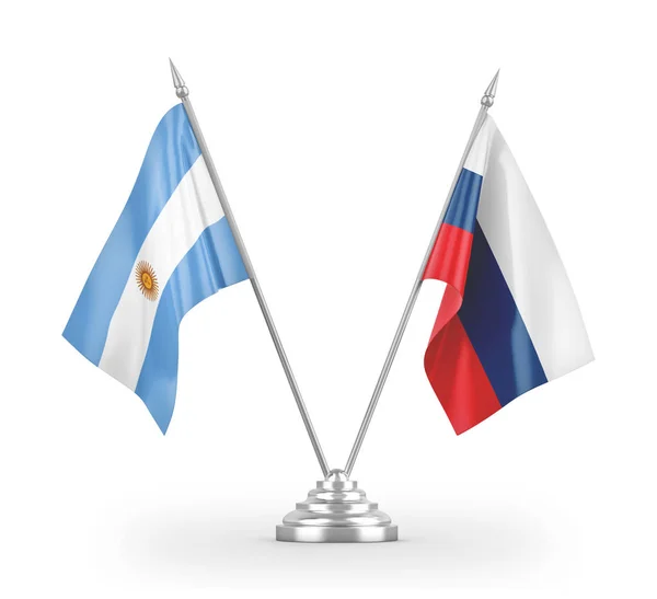 Banderas de mesa de Rusia y Argentina aisladas en renderizado 3D blanco —  Fotos de Stock