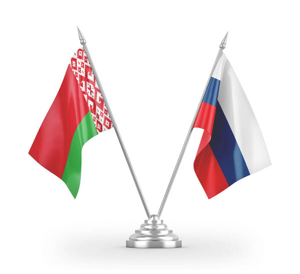 Табличные флаги России и Беларуси изолированы на белом 3D рендеринге
 